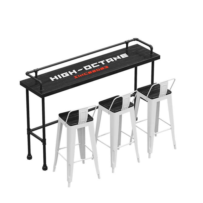 Industrial Style High Table And Chairs Set Solid Wood Solid Wood Top Trestle Dining Set, 45.3"H x 70.9"L x 17.8"W, 4