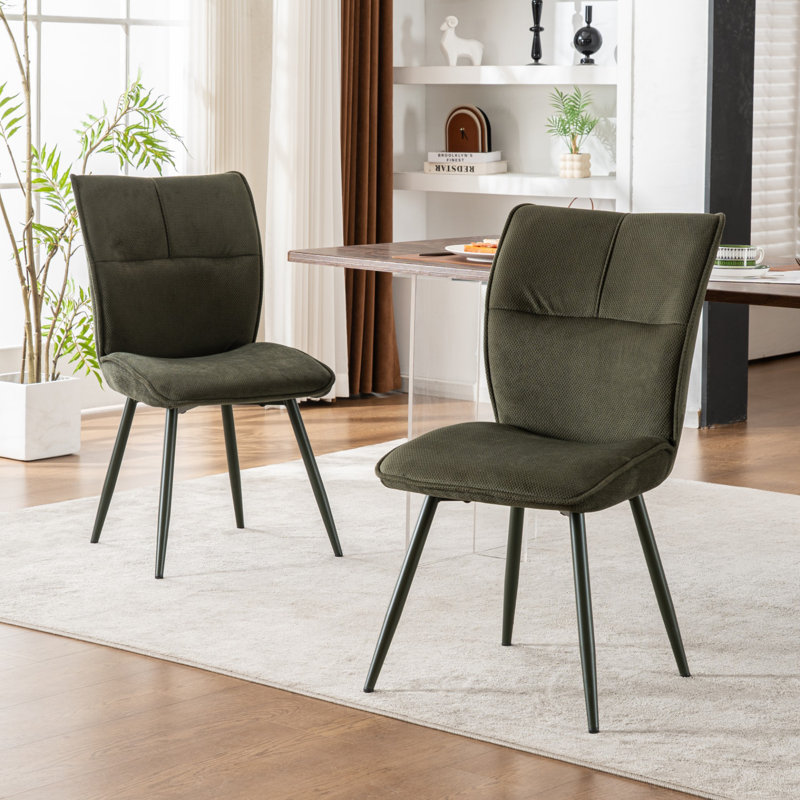Fabric Upholstered Dining Chairs Metal Frame Side Chairs with Backrest for Kitchen Dining Room, Dark Green