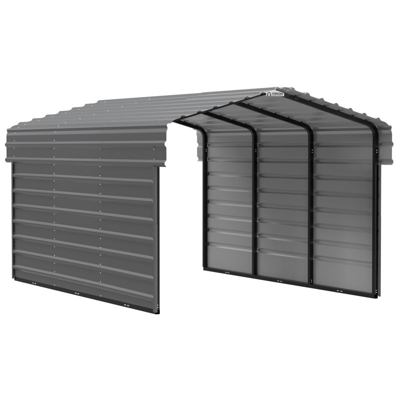 Charcoal Galvanized Steel Carport with 2-Sided Enclosure, 10' x 15' x 7'