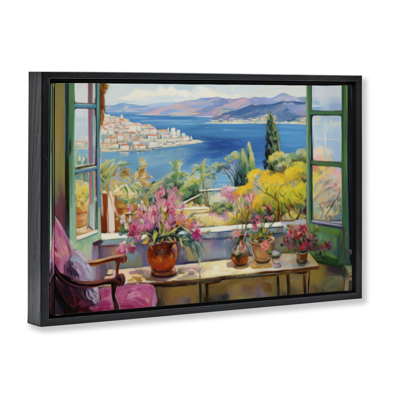  Seaside Window View Canvas by LSR Design Studio, Jet Black Floater Frame, 17" H x 25" W
