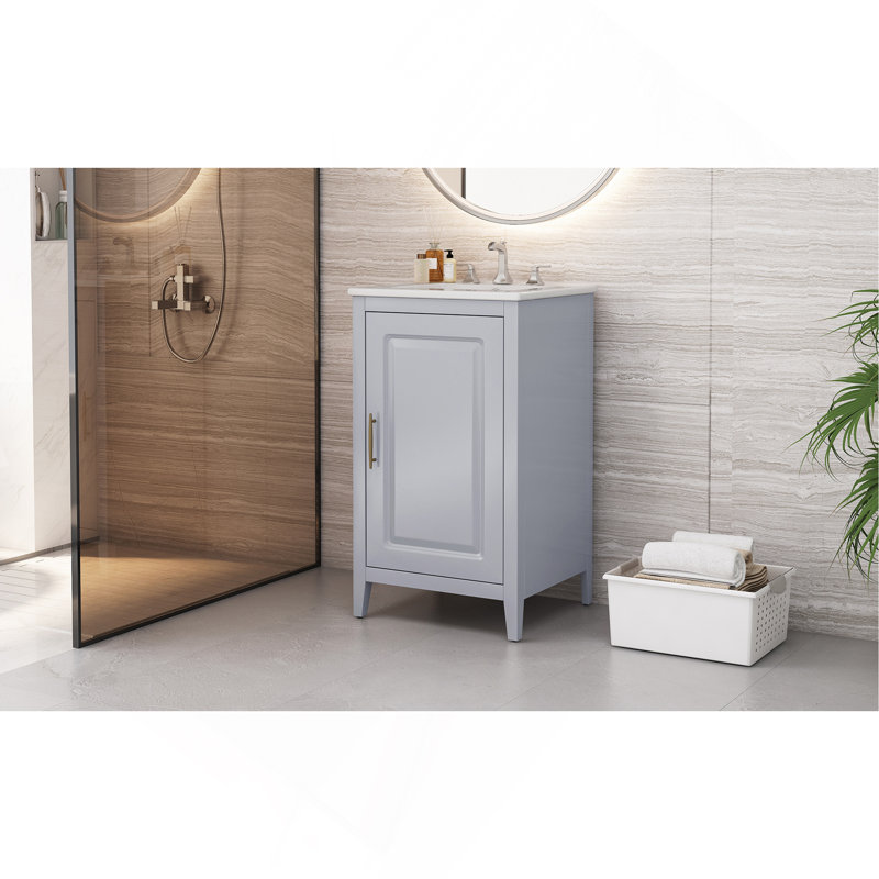 Meuble-lavabo de 20,3 po avec lavabo, tiroir fonctionnel, tablette de porte, porte à fermeture en douceur, Gris