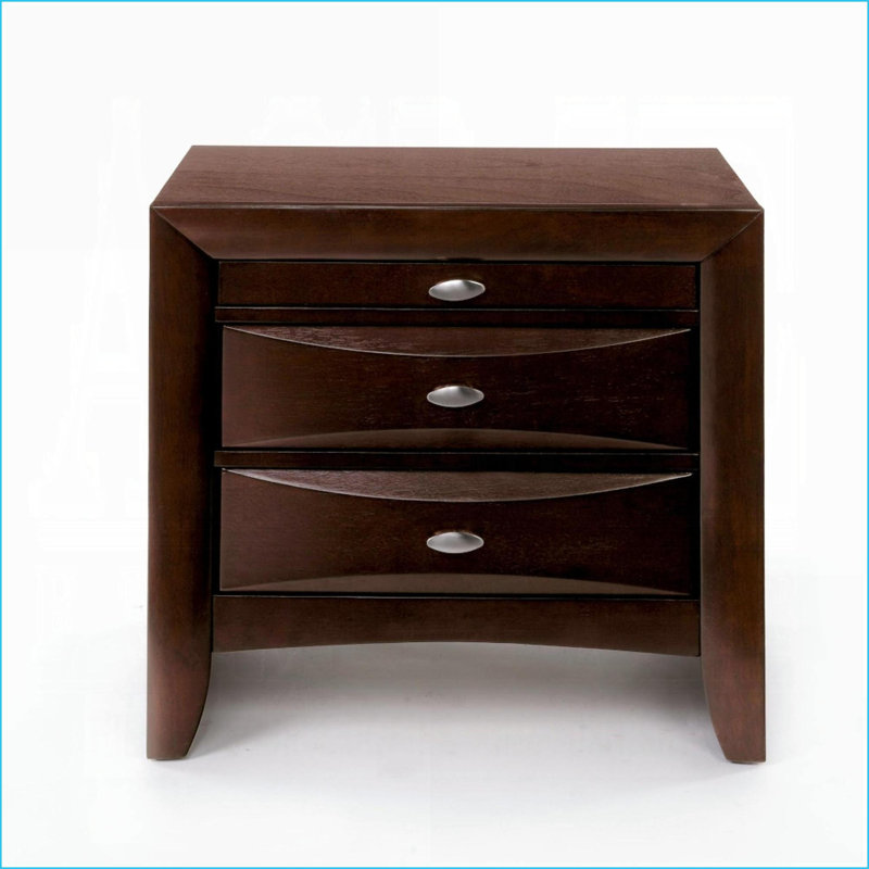Table de chevet moderne avec 2 tiroirs Espresso Plateau coulissant