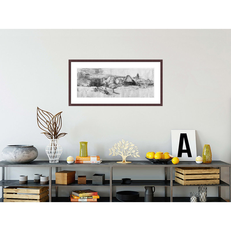 «Large Landscape with a Tower» par Rembrandt van Rijn - Reproduction giclée encadrée, H 20,39 po x l 41,5 po