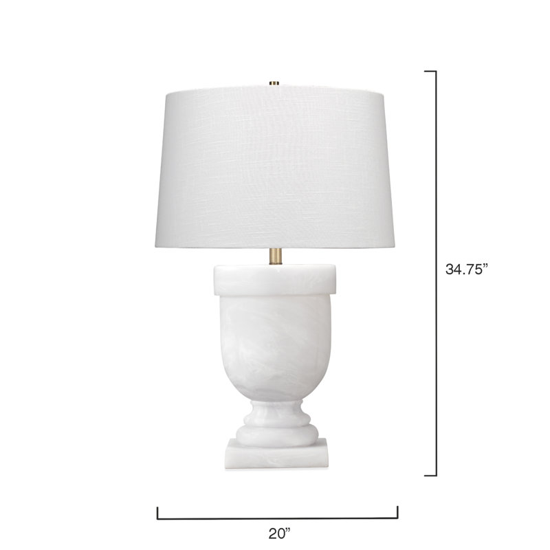 White Faux Alabaster Table Lamp with Linen Shade