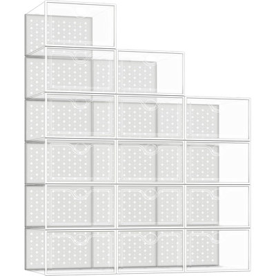 15 Pack Clear Stackable Shoe Storage Boxes, Large Shoe Organizer For Closet, Transparent Shoe Display Case With Buckle Design, Durable Plastic Shoe Bi