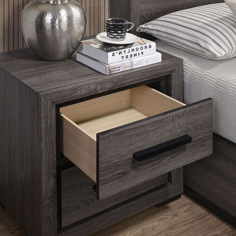 Grey Bedroom Nightstand With Two-Tone And Black Trim, 2 Drawers, Uncomplicated Installation 2 Bedside Table, Design Furniture Accent