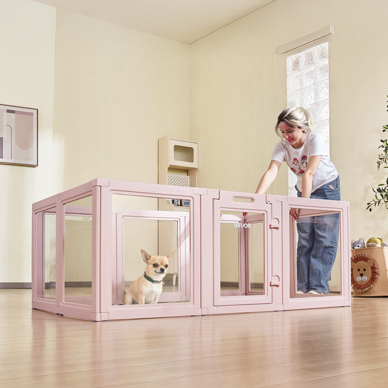 Boîte de mise-bas pour chien avec fenêtre transparente pour chien de taille moyenne , Rose / transparent