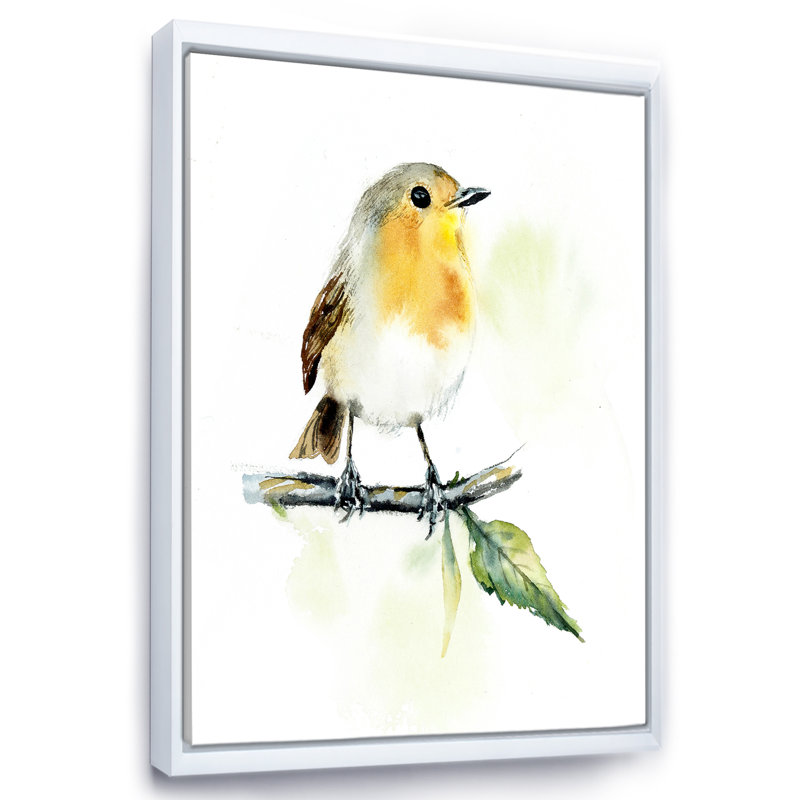 Petit oiseau sur une branche - peinture sur toile, H 20 po x l 12 po x p 1 po, Toile blanche encadrée