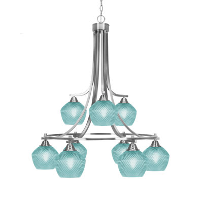 Lustre en cristal 6 lumières à finition nickel brossé 6 lumières Mukkesh