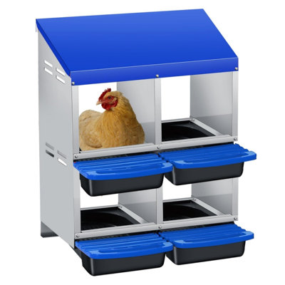 4 Compartments Double-Layer Roll Away Nesting Box for Chickens (Blue)