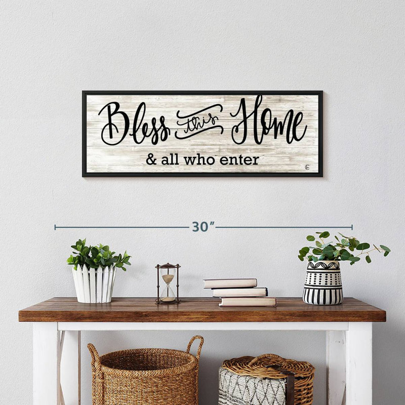 Plaque murale «Bless This Home», 25 po x 9 po, Cadre flottant noir