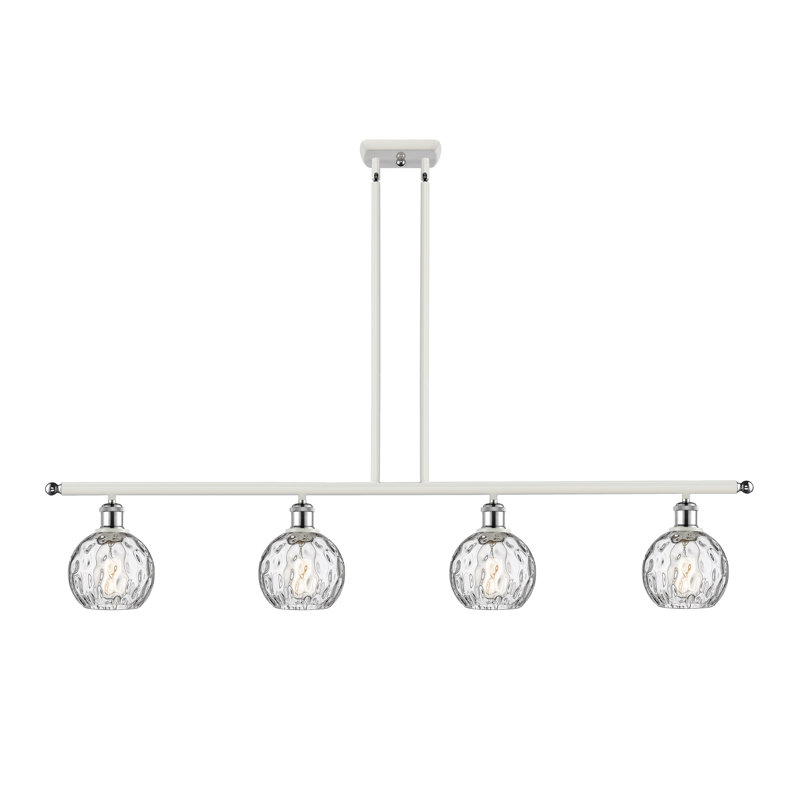Luminaire suspendu linéaire à 4 lumières pour îlot de cuisine Cindi, Ampoule non incluse, Blanc / chrome poli