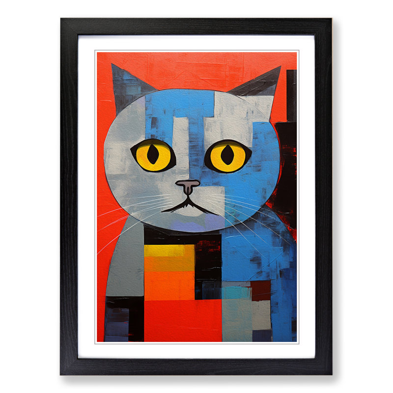 Cat Constructivism No.2 - Single Picture Frame Print on Wood, Black Framed, 34cm H x 25cm W