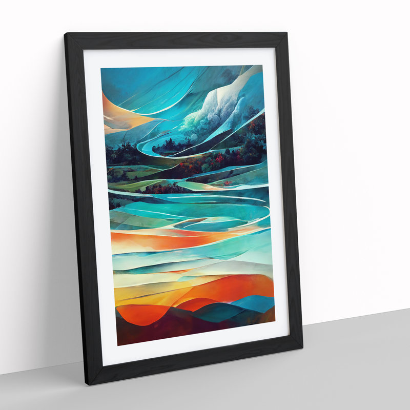 Meadow Landscape Abstract No.3 - Framed Print, 46cm H x 34cm W, Black