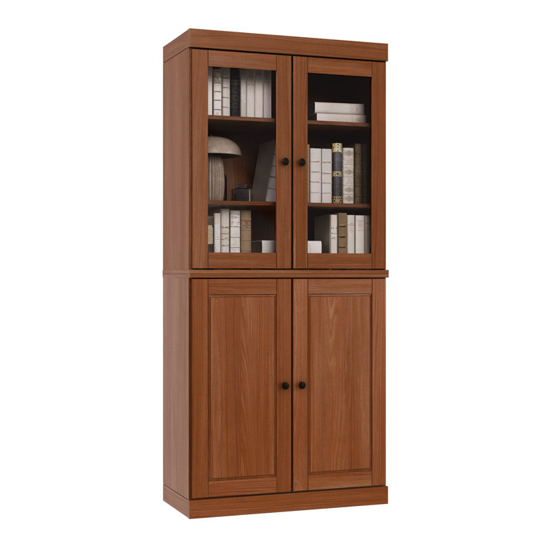 Vereniz Palace Imports 100% Solid Wood 6-Shelf Bookcase, Raised Panel & Clear Glass Doors, Adjustable Shelves, 32" Wide, 71.5" Tall