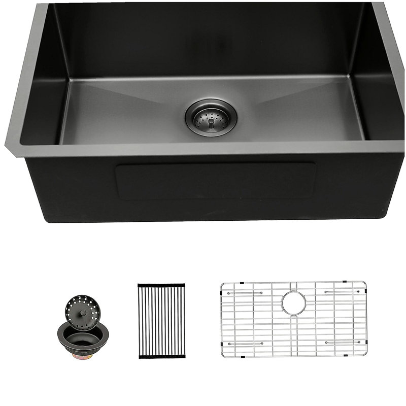 32 Inch Undermount Sink - 32" x 19" x 10" Gunmetal Black Undermount  Kitchen Sink 16 Gauge 10 Inch Deep Single Bowl Kitchen Sink Basin