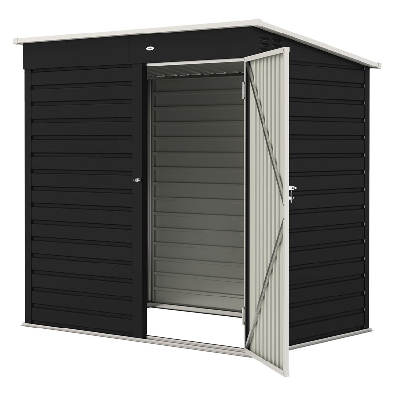 Horizontal Metal Garden Shed with Lockable Door, Gray Outdoor Storage Unit for Lawn Equipment and Tools