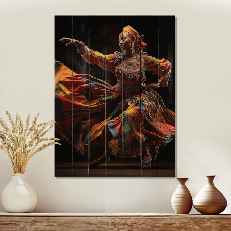 Jarya, danse tribale africaine, impression sur bois, H 32 po x l 24 po x P 0,78 po
