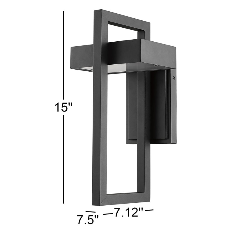 Giddens Integrated LED Frosted Glass Outdoor Flush Mount, Black, 15" H x 7.12" W x 7.5" D