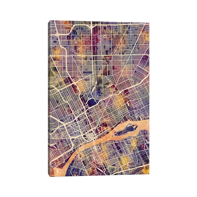 Detroit Michigan City Map II by Michael Tompsett - Wrapped Canvas Gallery-Wrapped Canvas Giclée, 20.32 cm H x 30.48 cm W