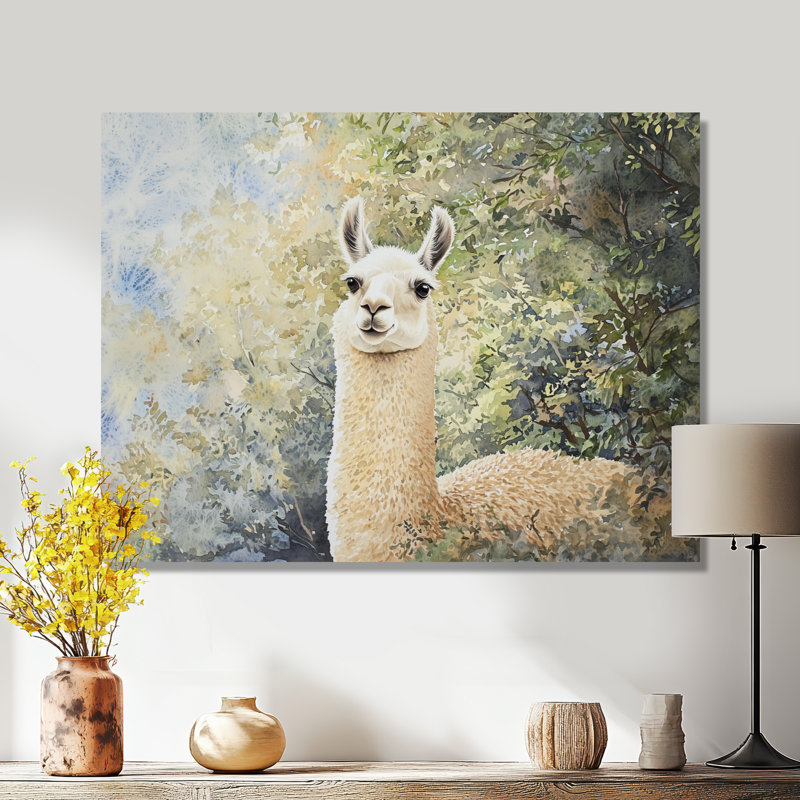 «Lama errant dans la forêt», décoration murale animaux en métal, impression de lama, H 12 po x l 20 po