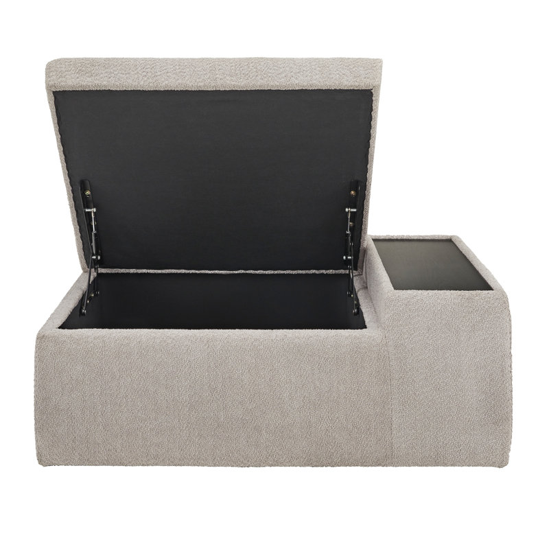 Betts Boucle Fabric Storage Ottoman With Table And Casters, Grey