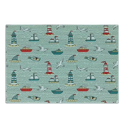 Ambesonne Lighthouse Tempered Glass Cutting Board Message Bottle Gulls Multicolor