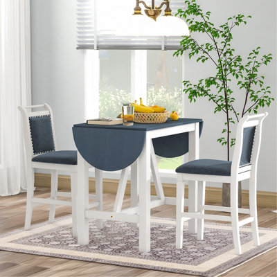 Ensemble de table de salle à manger à hauteur de comptoir en bois 3 pièces avec 2 chaises rembourrées pour petite place, blanc et gris