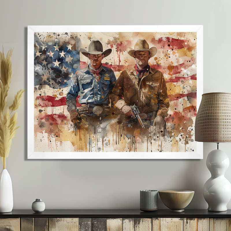 Marcquis - Cowboys, art mural, Toile encadrée blanche avec une seule photo, H 34 po x l 44 po x P 1,5 po