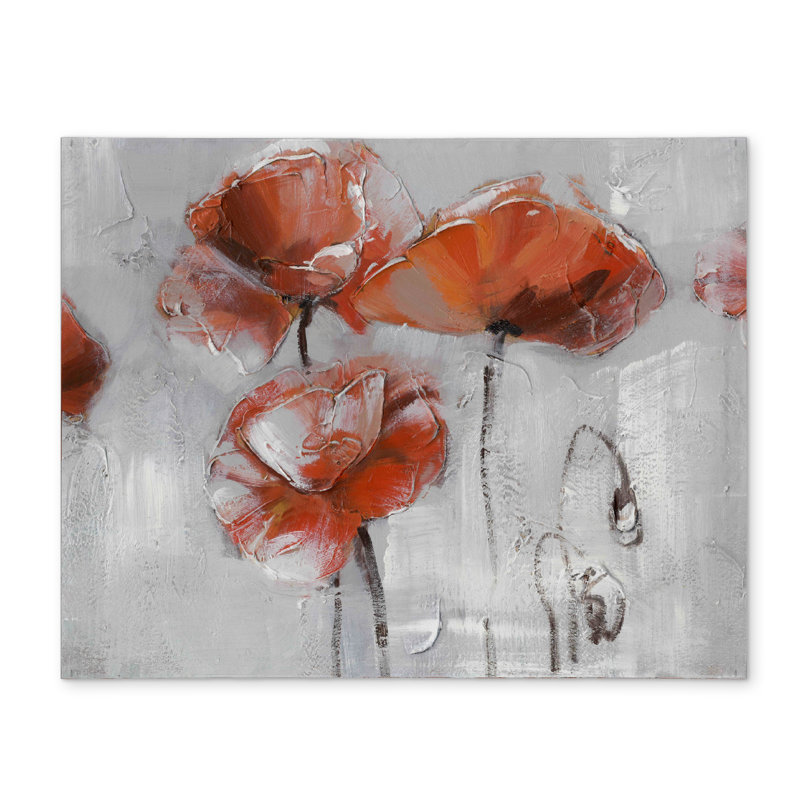 Napperon contemporain gris floral - Fleurs rouges