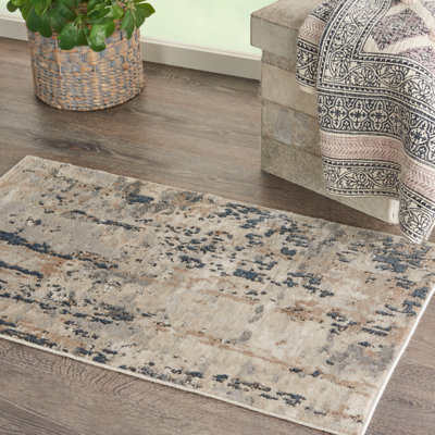 Addie Abstract Machine Made Power Loom Polyester/Polypropylene Area Rug in Beige/Grey