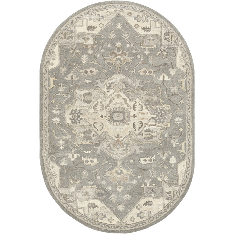 Burkholder Oriental Hand-Tufted Wool Charcoal/Taupe Area Rug, Oval 8' x 10'