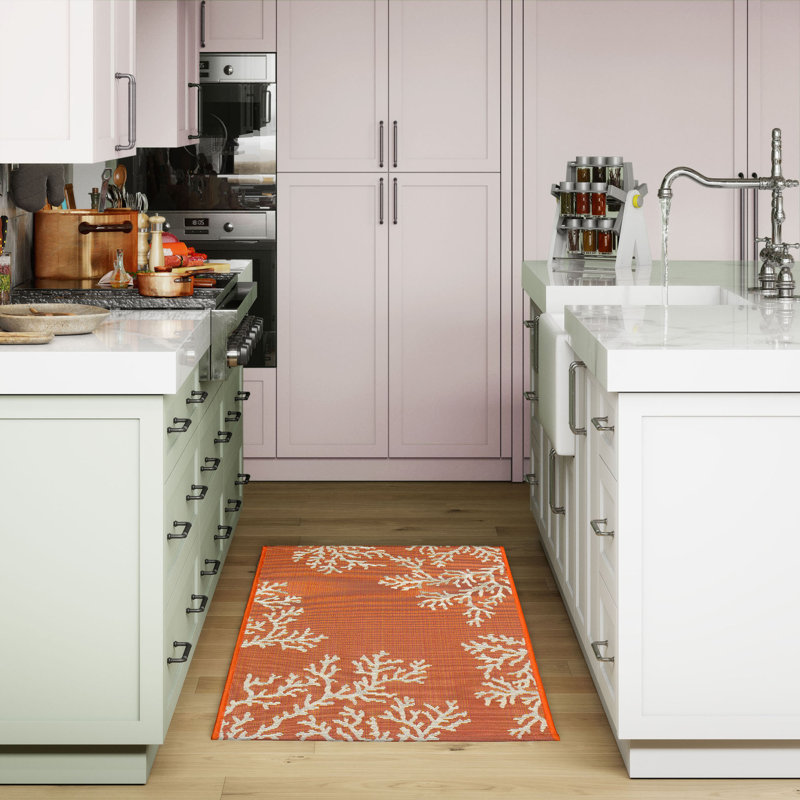 Thomasina No Pattern And Not Solid Color Synthetic Non-Skid Kitchen Mat, Rectangle 2'5" x 3'11", Sunset/Orange