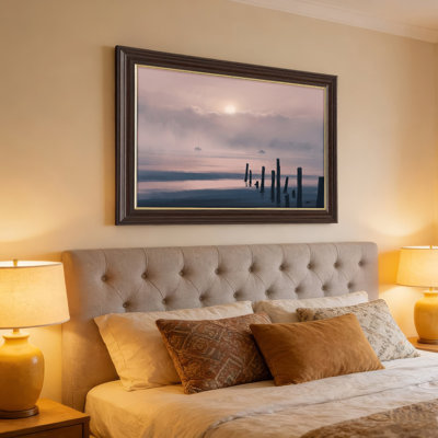 Art mural antique sur toile encadré doré pour le salon, la chambre à coucher, le bureau ou le vestibule - Décoration murale décorative avec coucher de soleil