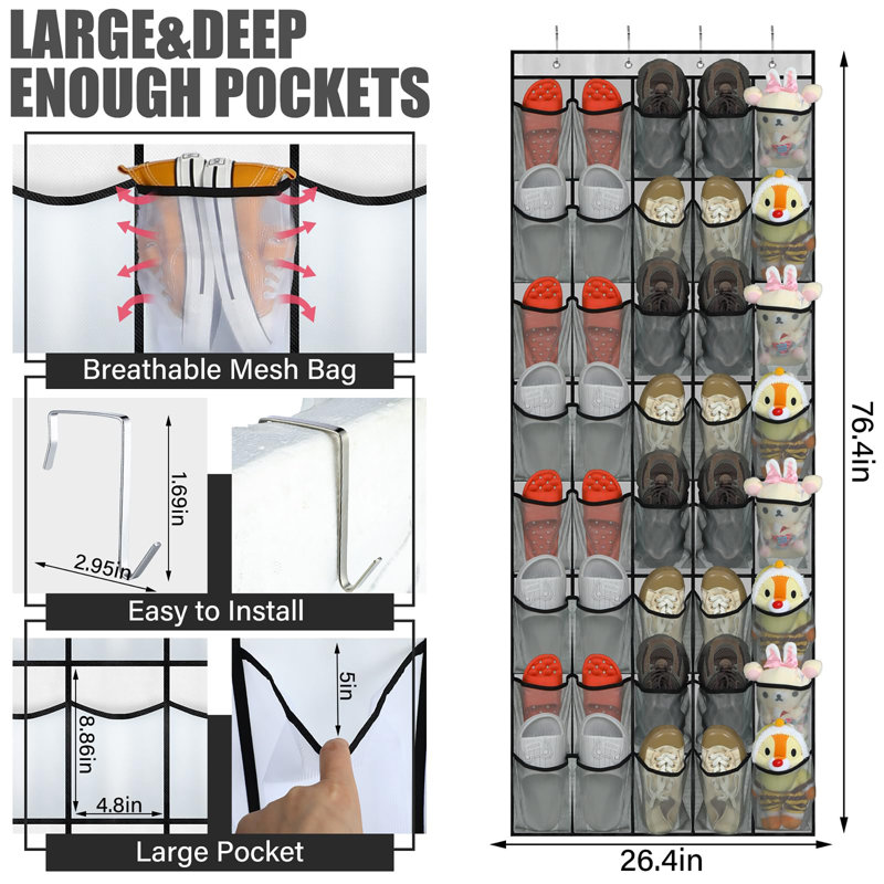 40 Pairs of Shoes Storage Rack Door Shoe Rack with Large Mesh Bag Hanging Shoe Rack, Gray