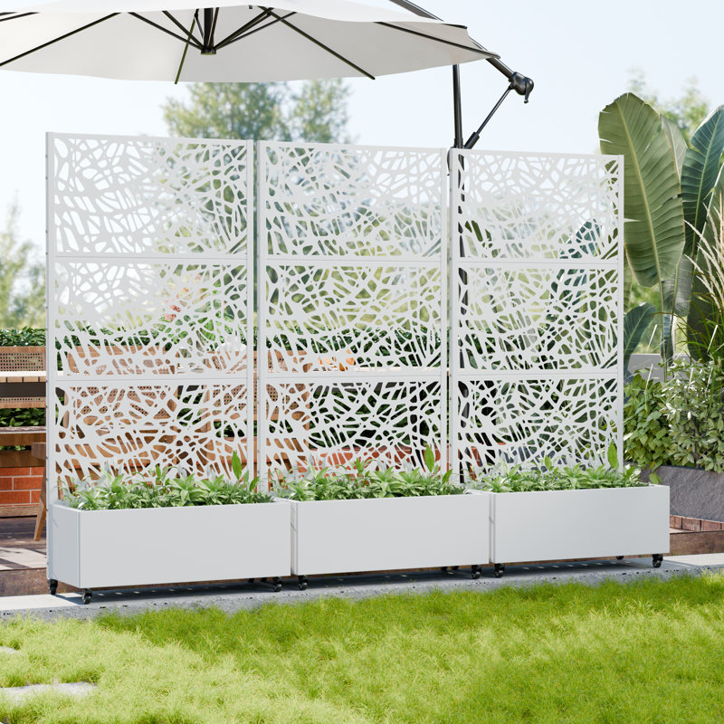 72" H x 35" W x 16" D Outdoor Metal Planter Box with Trellis Decor Raised Garden Bed with Lattice Panel and Wheels for Patio
