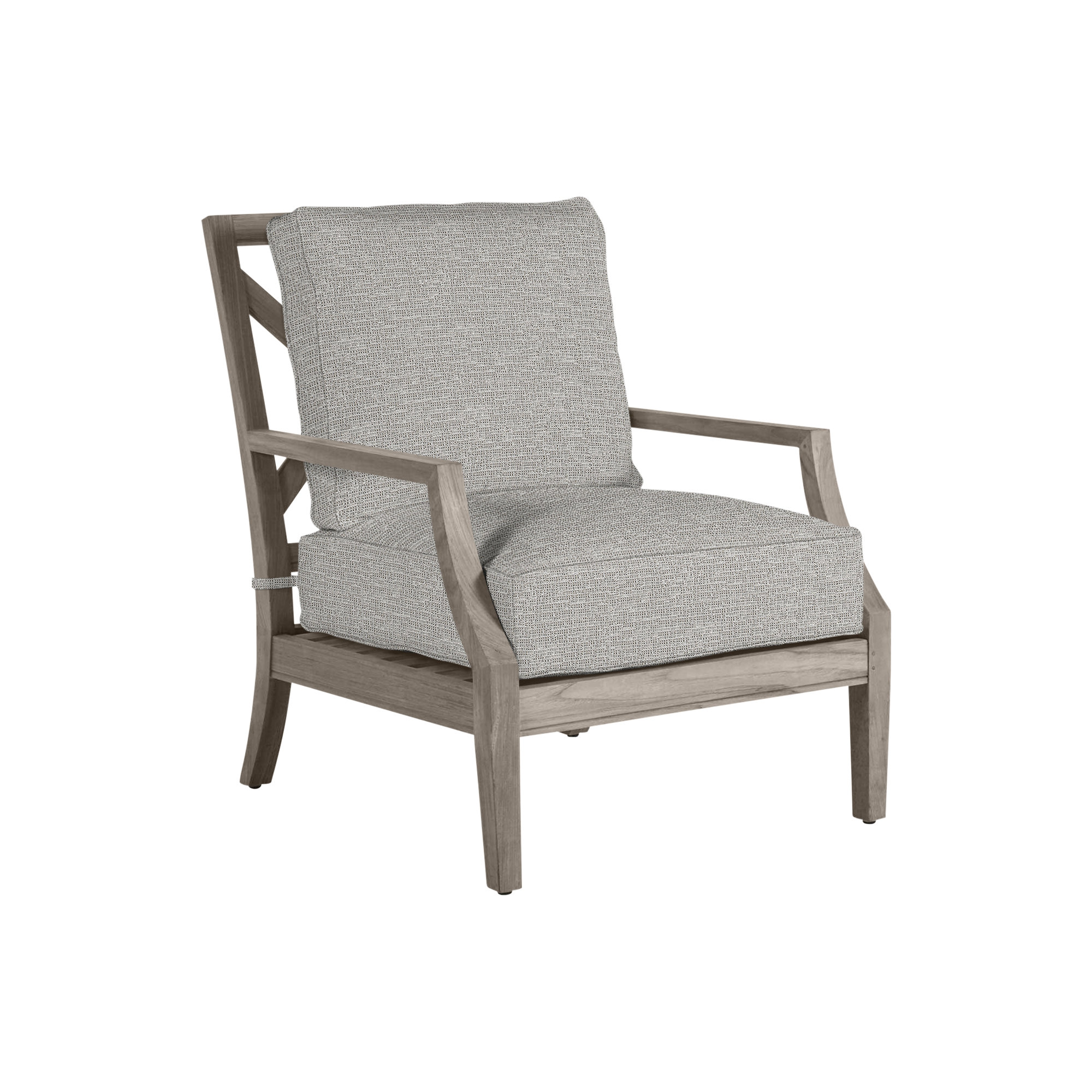 Haley Teak Outdoor Lounge Chair Latticework Back, Tweed Toffee, No welt + Standard fill, Oyster Teak