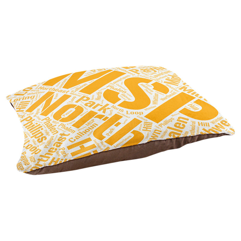Coussin de chien « districts », Moyen (H 9,5 po x l 28 po x P 18 po), Orange, Minneapolis – Saint Paul