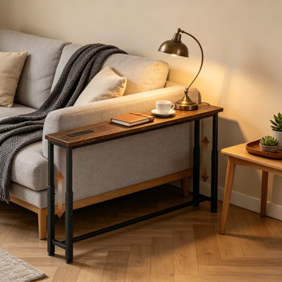 Console étroite de 78,7 pouces avec hauteur réglable de 26 à 34 pouces, table de canapé derrière avec 2 prises de courant et ports USB, table de canapé longue pour le salon, petits espaces, brun rustique