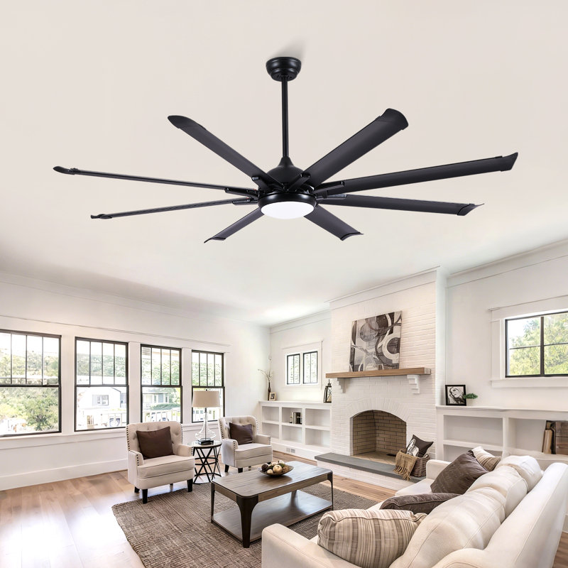 72"/84"/100" Outdoor/Indoor 8 Aluminum Blades Ceiling Fan With Light and Remote, 72" Wide, Black
