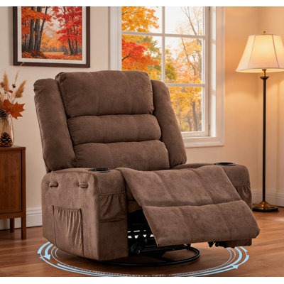 Rocking Recliner Chair for Adults, 360° Swivel Rocker Recliner Chair with Cup Holder & Deep Upholstered Seat, 30 Deg Rocking, Manual Recline, Side Pocket, Metal Frame, For Nursery Living Room Bedroom