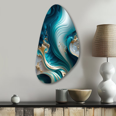 Gisele - Marble Irregular Shape Metal Wall Decor, Turquoise Asymmetrical Metal Art Print