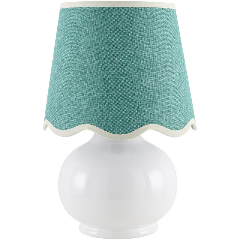 Momsen Coloured Scallop Shade Lamp, Green, High Gloss White