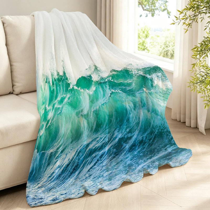 Jeté en molleton bleu flanelle ultra doux, imprimé Vagues Vagues, Throw 40" x 50"