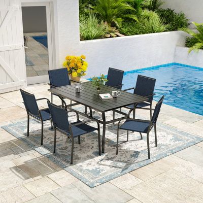 6 - Person Rectangular Steel Outdoor Table With Stackable Chairs