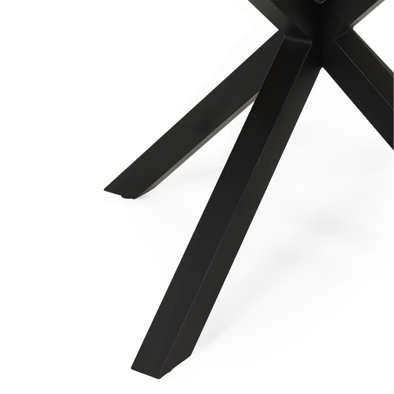 Table de salle à manger d'extérieur, plateau en teck et pieds en métal noir
