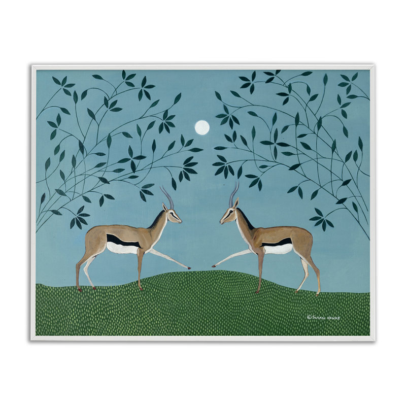 «Gazelles Greeting Symmetry», giclée encadrée, conception par Susan Henke, H 11 po x l 14 po