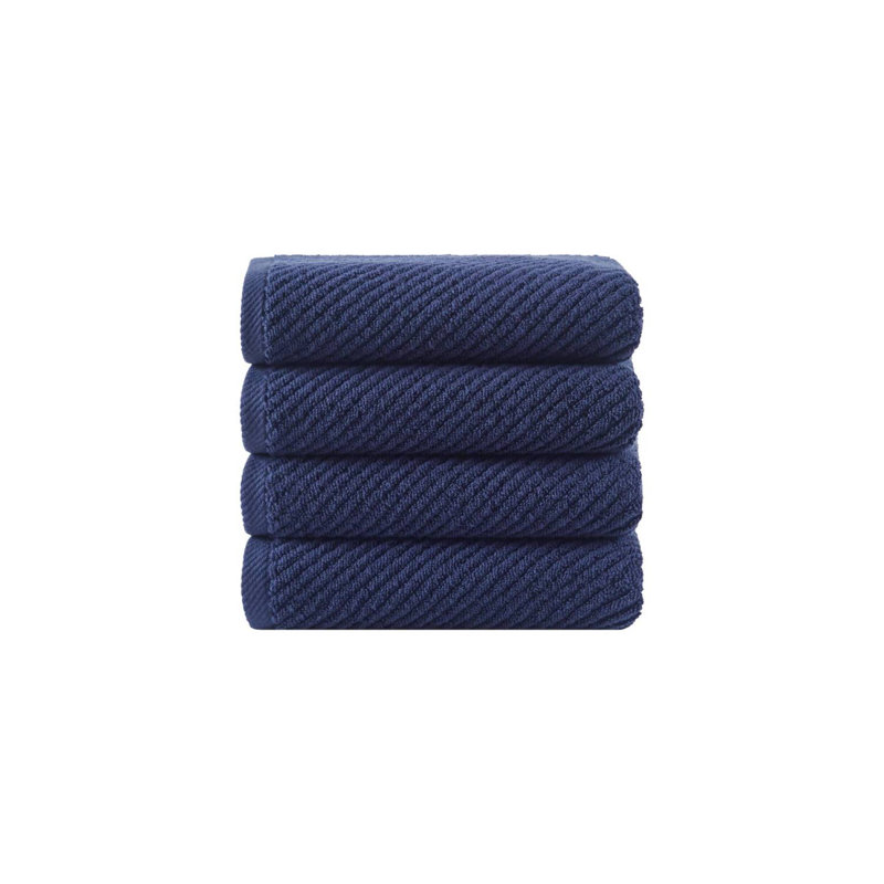 4-Piece 100% Cotton Quick Dry Diagonal Ribbed Hand Towel Set, Navy