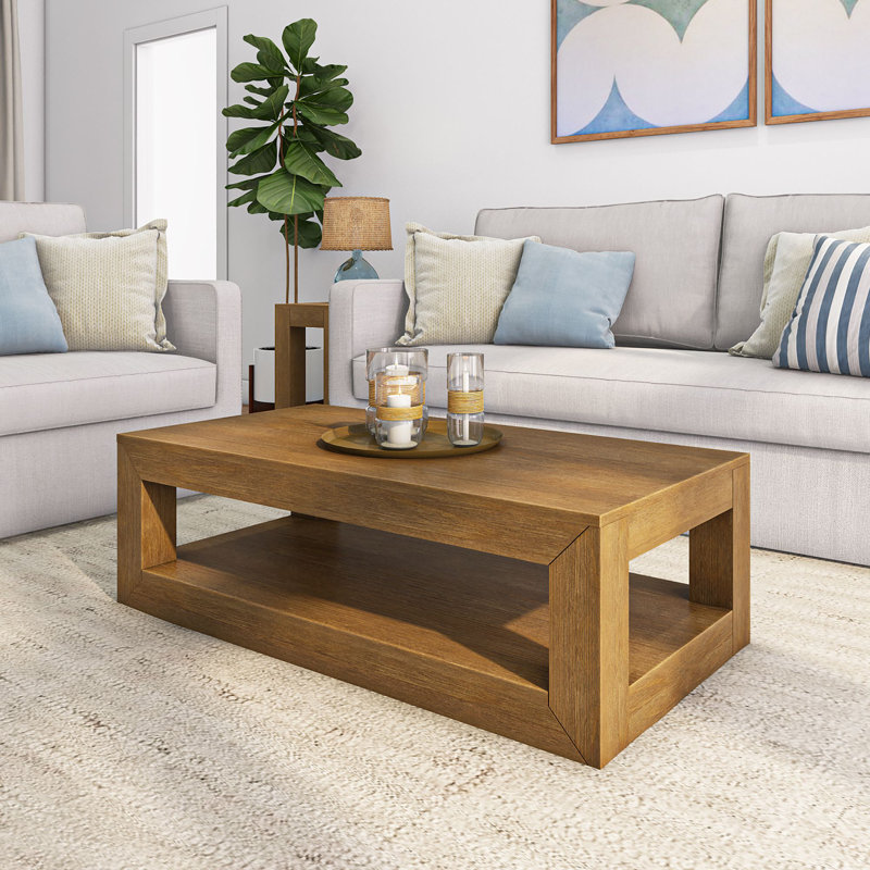 Casmey Solid Wood Rectangle Coffee Table with Storage, Pecan Wirebrush, 48"
