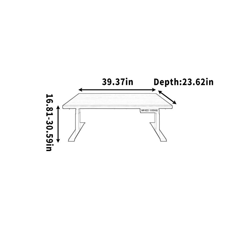 Bureau en bois massif réglable en hauteur pour le bureau, H 30,59 po x l 39,37 po x P 23,62 po